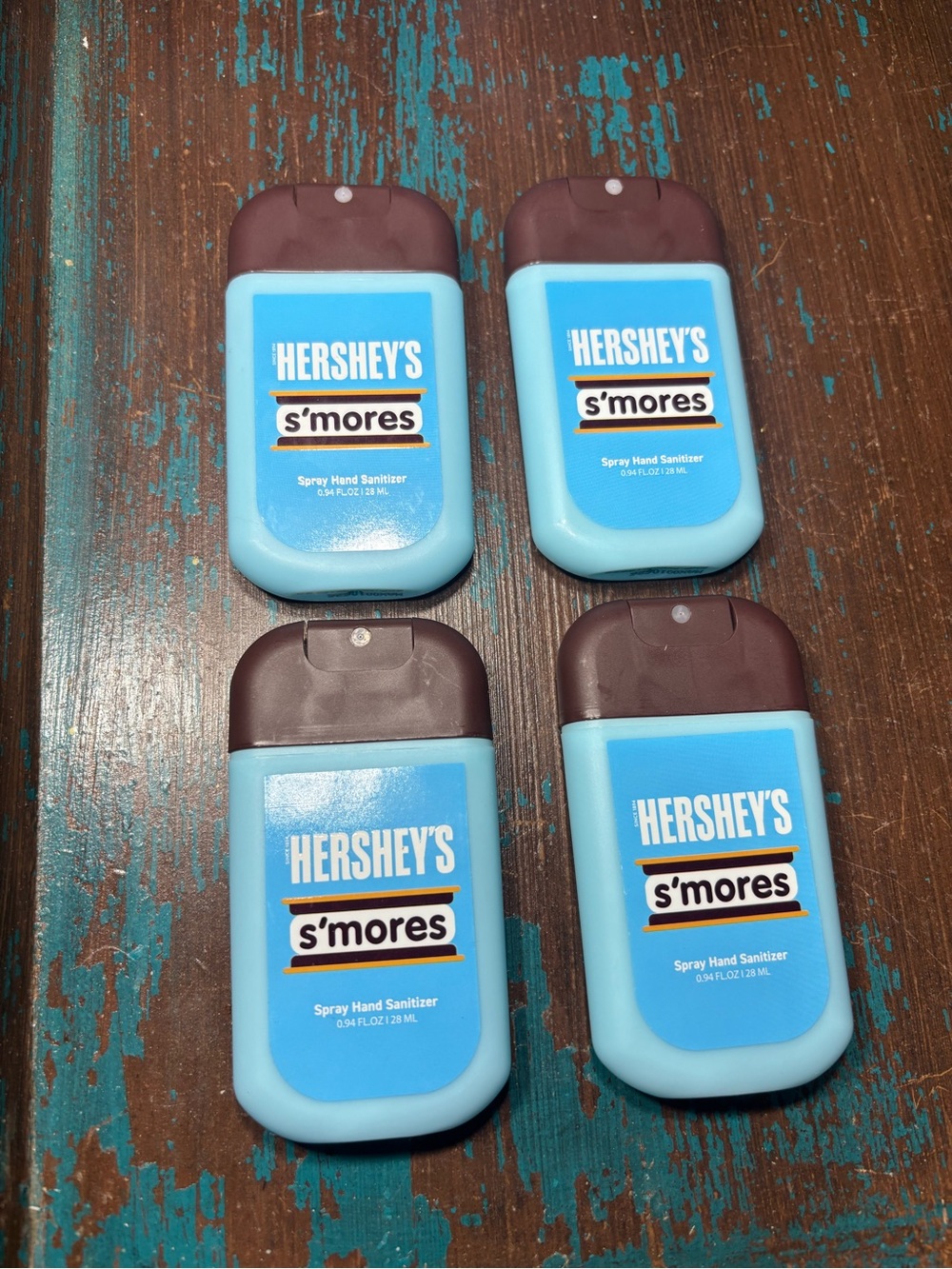 4 New Hershey’s S'mores Blue & Brown Pocket Spray Hand Sanitizer - Pack of 4